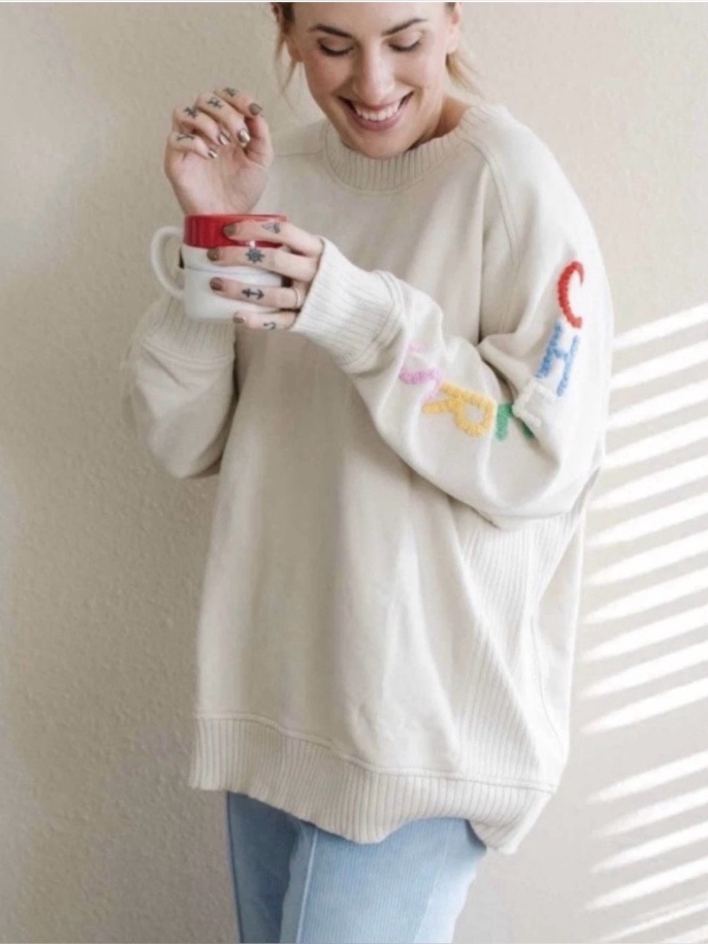 Aerie Women’s Beige Oversized ‘Cheers’ Pullover Size XS